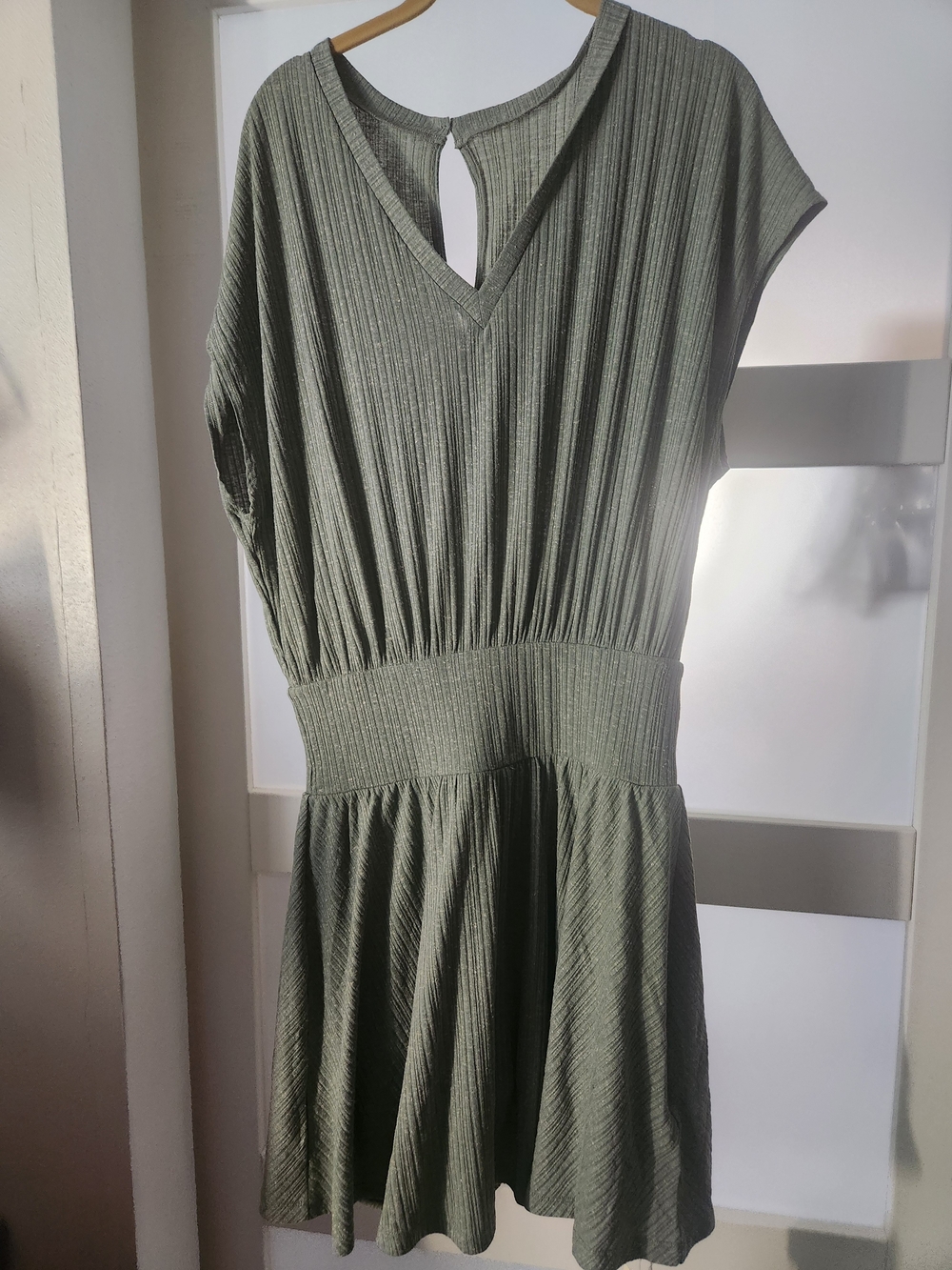 HALARA Sage Ribbed V-Neck Mini Dress